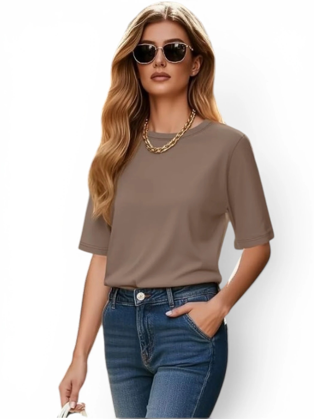 🆕️ Huukeay Womens Half Sleeve Crewneck Casual Brown Top Size Large